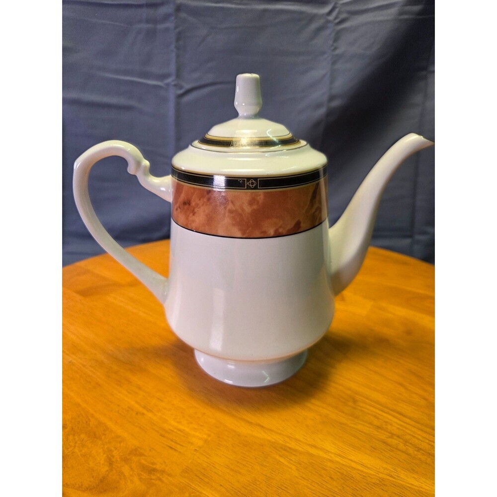 Retroneu Fine China Wood Garland 226 Coffee Pot Teapot with Lid Faux Burl Gold